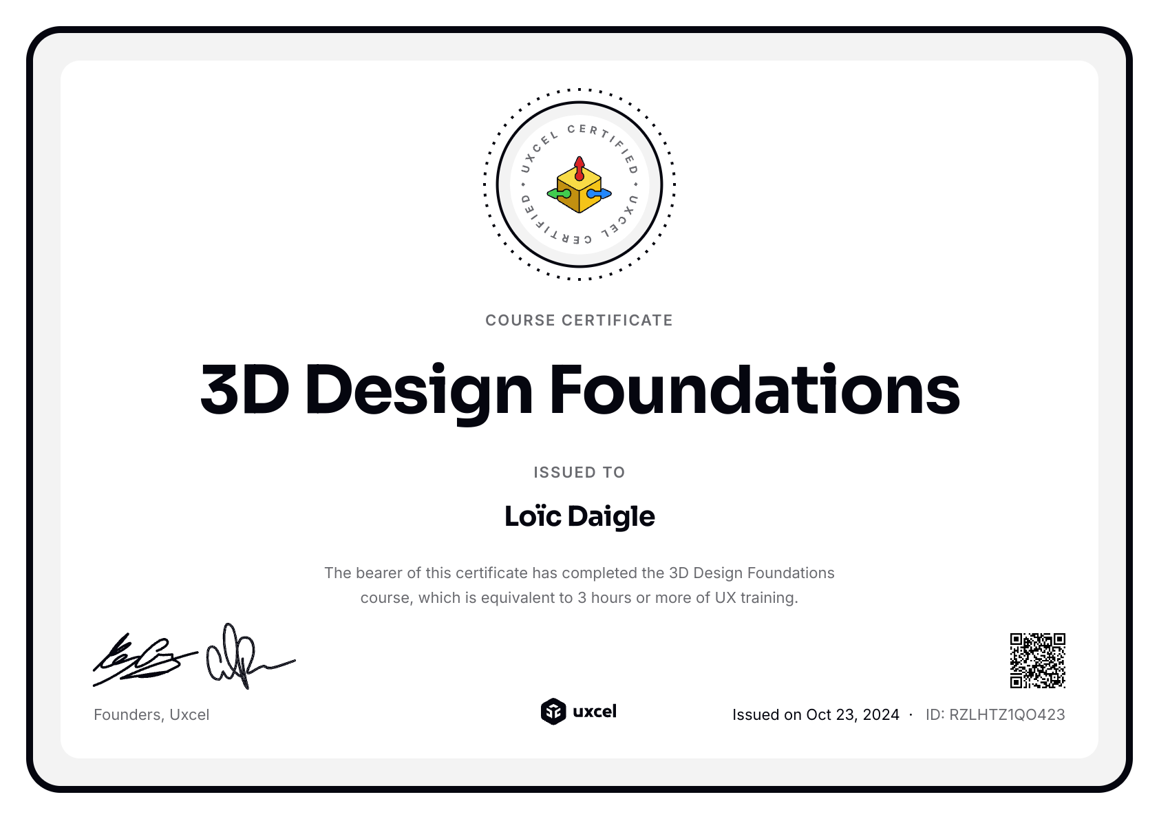 Loïc Daigle's certificate